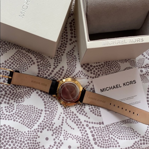 MK black leather watch